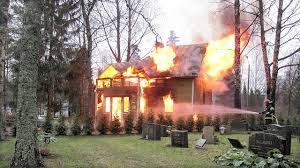 A house ablaze due to a chimney fire