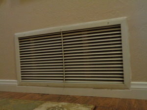 Cold air register grill for furnace. If the furnace is on at the same time as a fireplace, you may have a fireplace smoking problem.